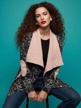 Reborn Cocoon Cardigan Coat 1X Pink Black Print